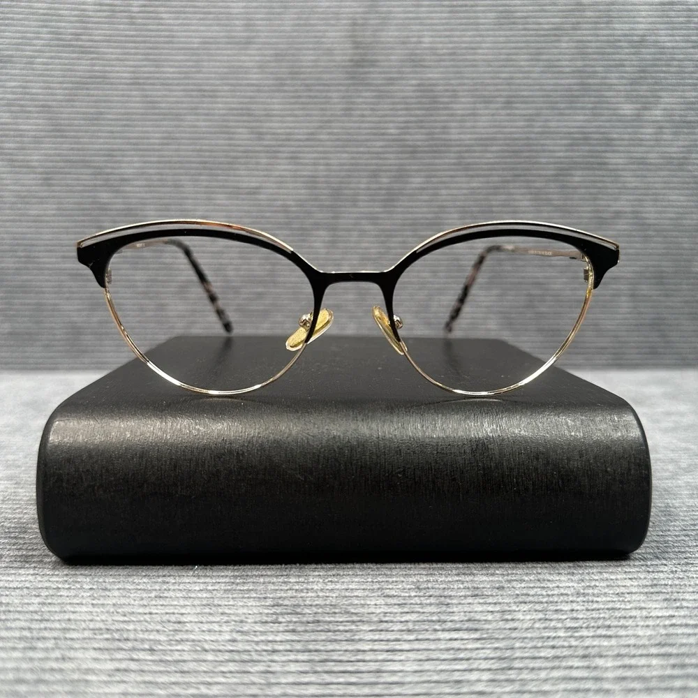 Enchant EC424 Black Gold Cat Eye Y2k Eyeglasses Frames 51-18-140 Metal Tortoise